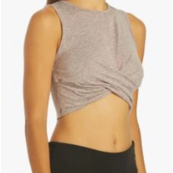 Zobha Women's Melange Twist Crop Tank Top Heather Black Plum Size Large - Picture 2 of 7